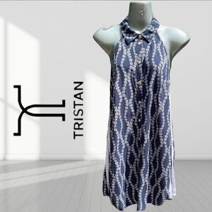 TRISTAN Collared Sleeveless Open Back Blue & White Top Size XS